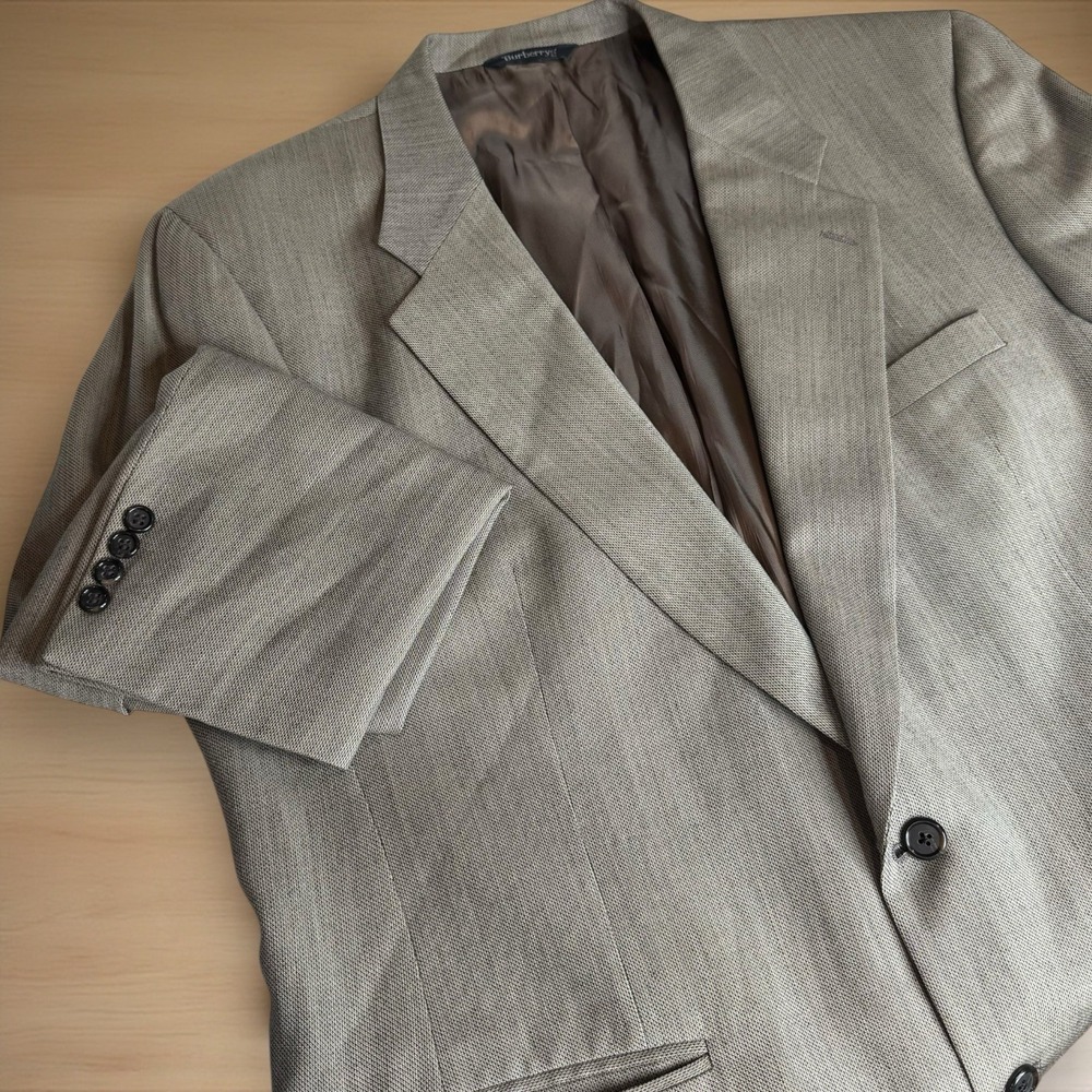 VTG Burberry Men's Wool Blend 2-Button Blazer Brown Birdeye Pattern